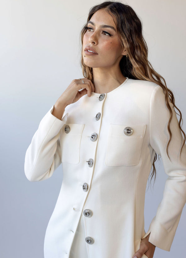 ICONIC  Double Crepe Buttoned Crew Neck Duster