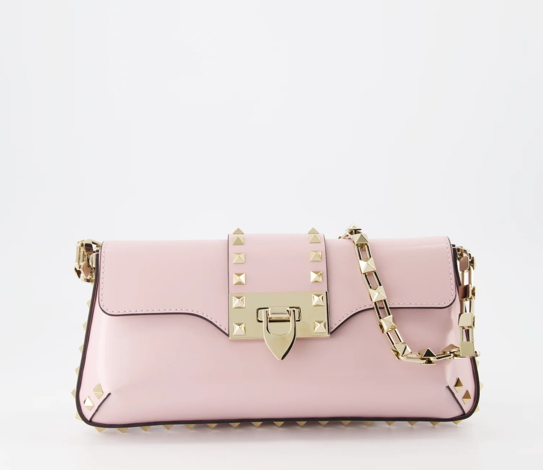 Borsa a spalla Valentino Rockstud in vitello spazzolato Rose Quarts