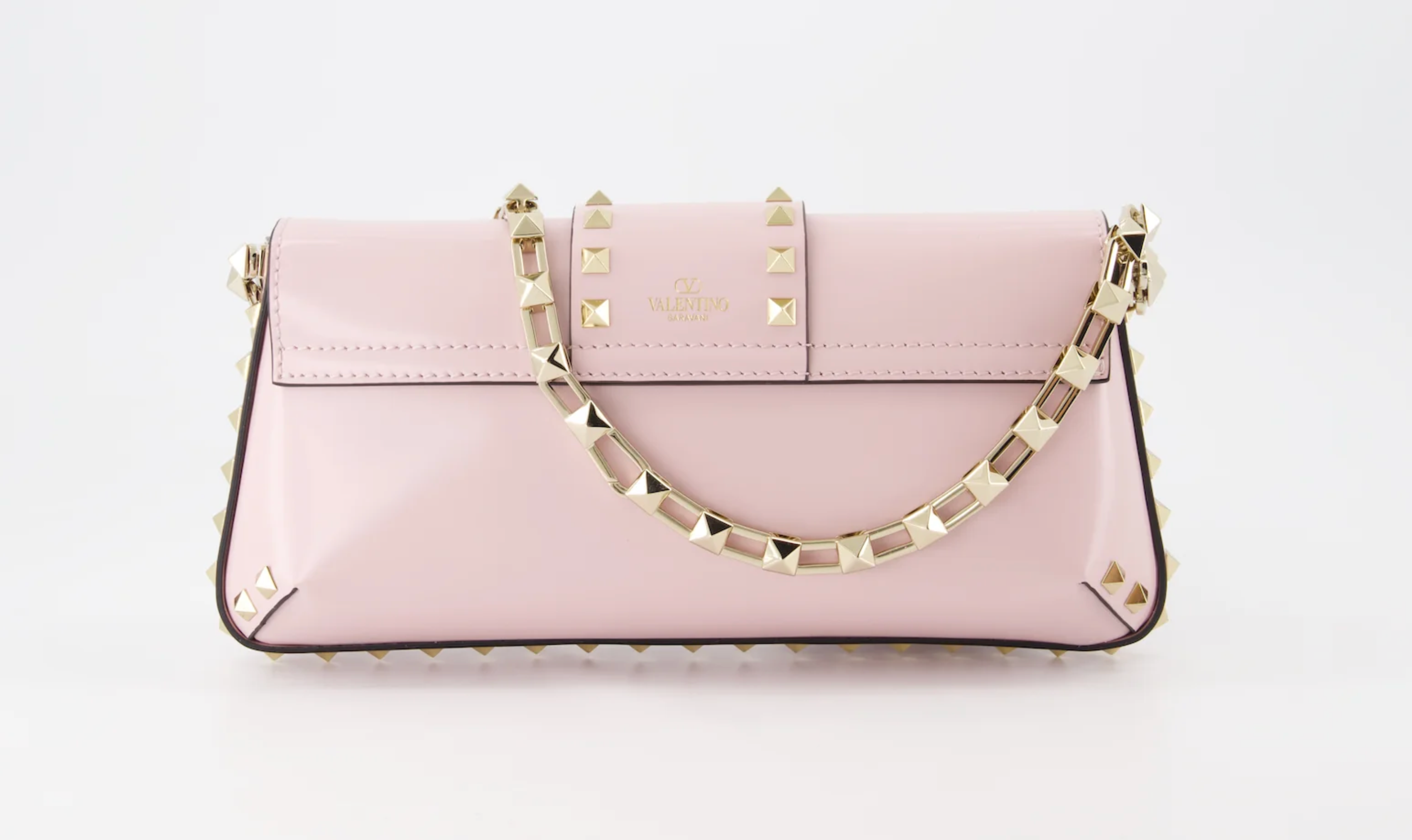 Borsa a spalla Valentino Rockstud in vitello spazzolato Rose Quarts