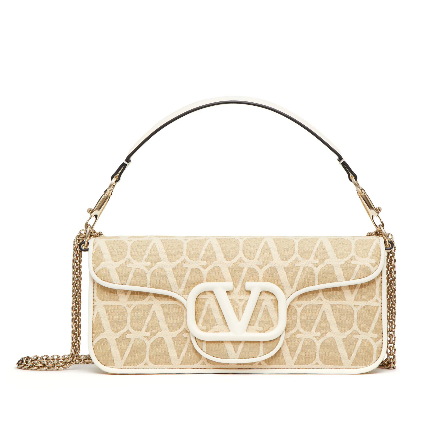 VALENTINO GARAVANI LOCÒ TOILE ICONOGRAPHE SHOULDER BAG Natural/Ivory