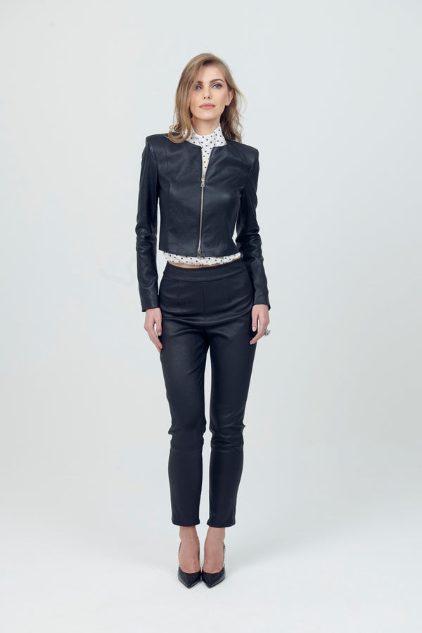 Leather Ankle Crop Stretch Cigarette Pants