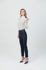 Leather Ankle Crop Stretch Cigarette Pants