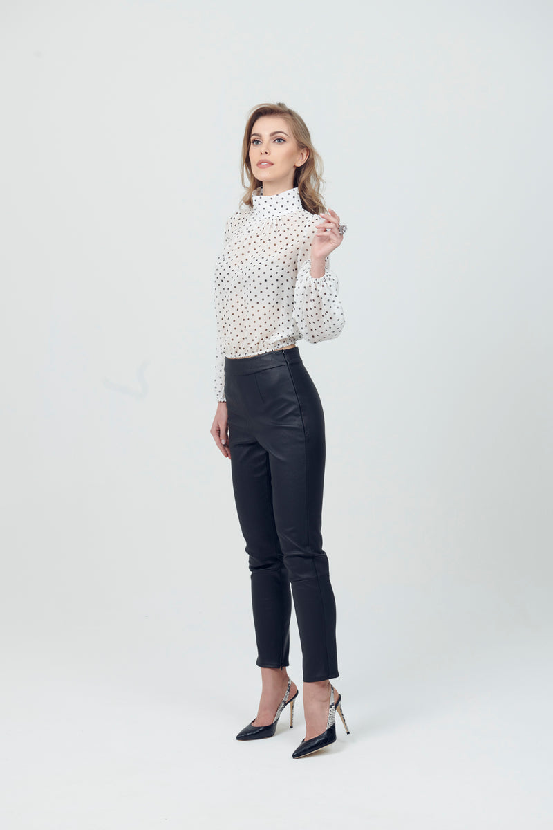 Leather Ankle Crop Stretch Cigarette Pants