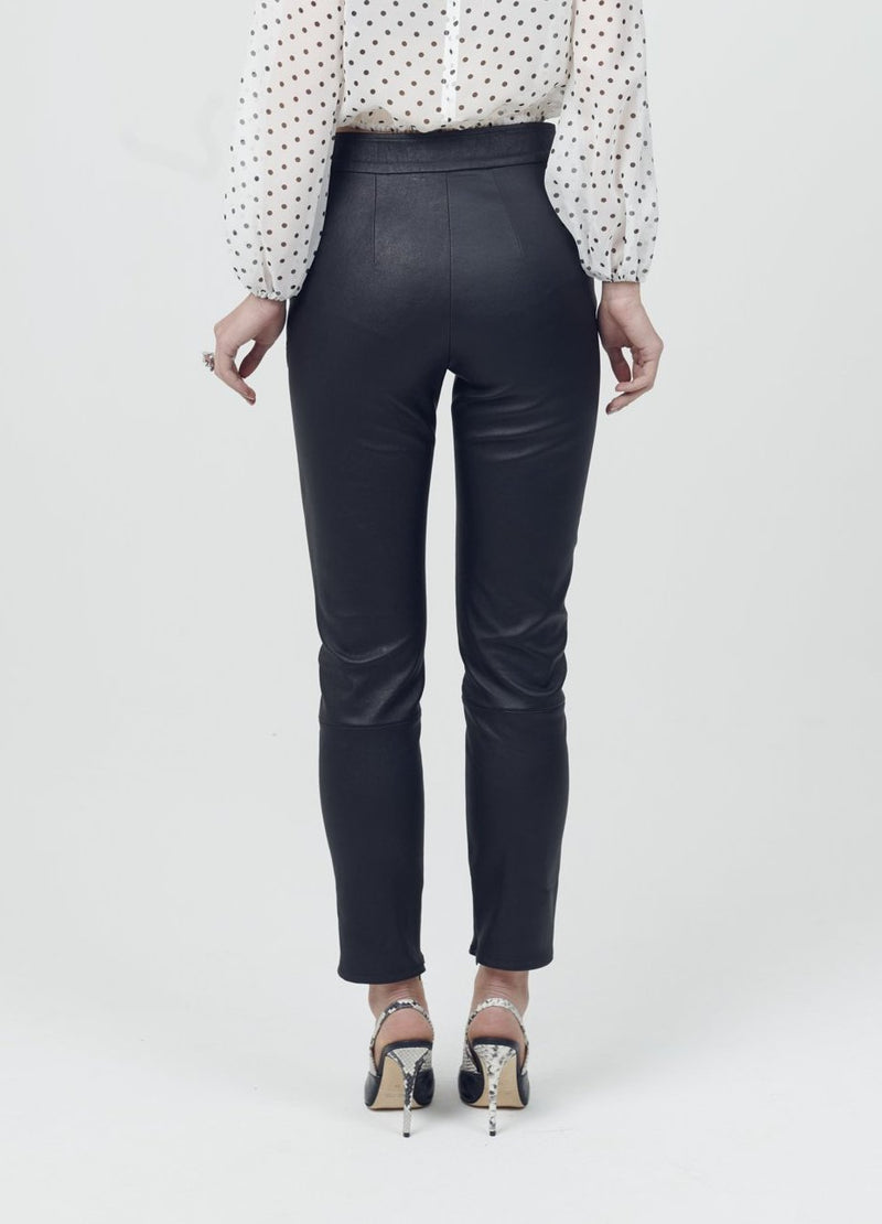Leather Ankle Crop Stretch Cigarette Pants