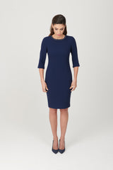 Double Crepe Crewneck 3/4 Sleeve Dress with Detail - My Graphiti