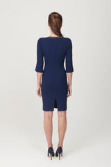 Double Crepe Crewneck 3/4 Sleeve Dress with Detail - My Graphiti