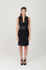 Double Crepe Dress with Beaded Lace Details - My Graphiti