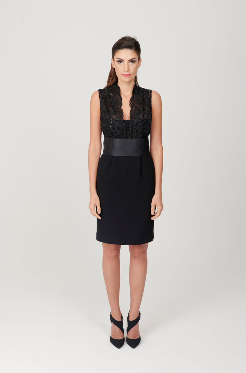 Double Crepe Dress with Beaded Lace Details - My Graphiti