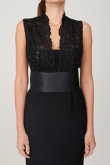 Double Crepe Dress with Beaded Lace Details - My Graphiti