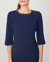 Double Crepe Crewneck 3/4 Sleeve Dress with Detail - My Graphiti