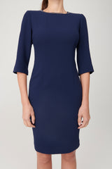 Double Crepe Crewneck 3/4 Sleeve Dress with Detail - My Graphiti